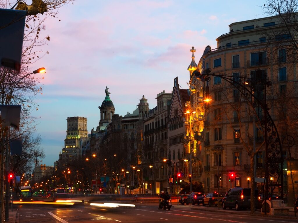 passeig de gracia winter evening barcelona